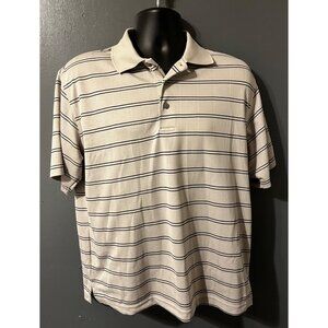 PGA Tour Mens Beige & Black Striped Polo Shirt Size Medium 100% Polyester Short